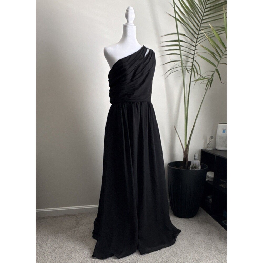 Alfred Angelo Black Chiffon One Shoulder Bridesmaid Dress Size 12 Regular